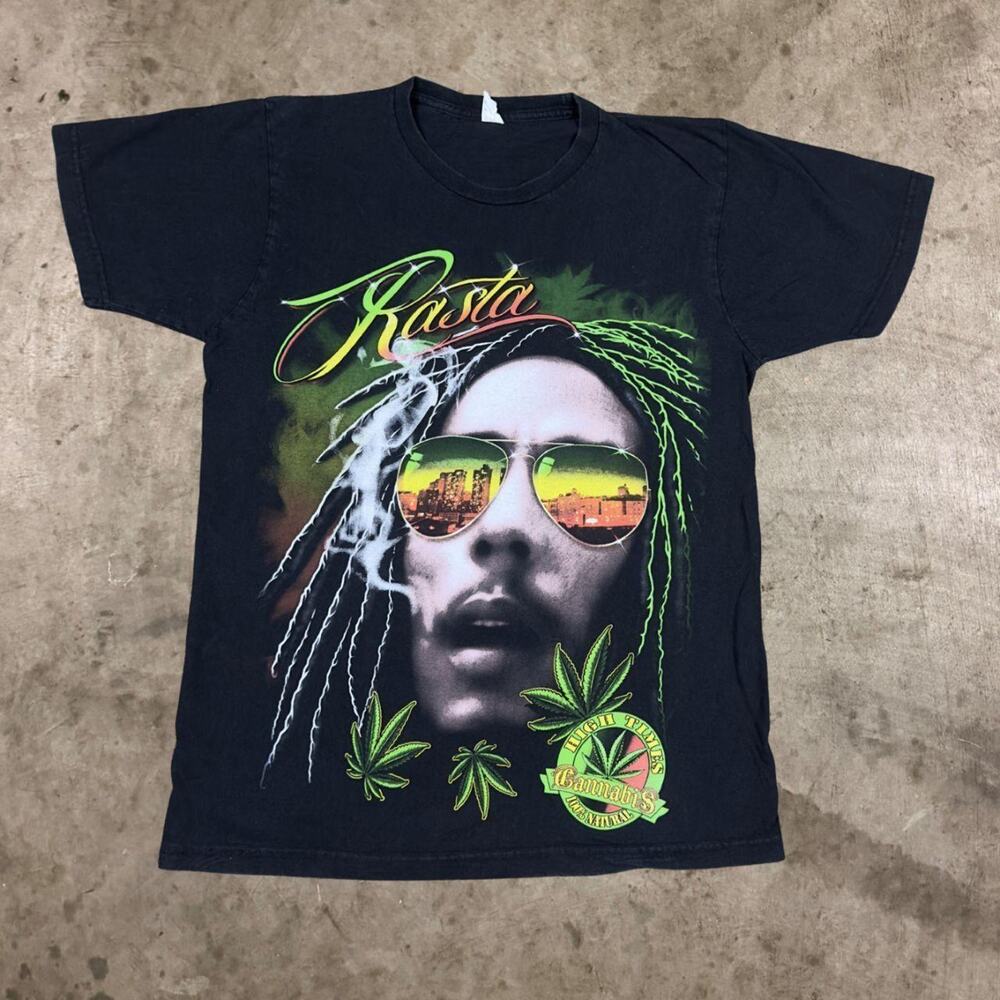 Bob Marley Rasta T-Shirt High Times Cannabis Sunglasses Reggae Black Mens Size L